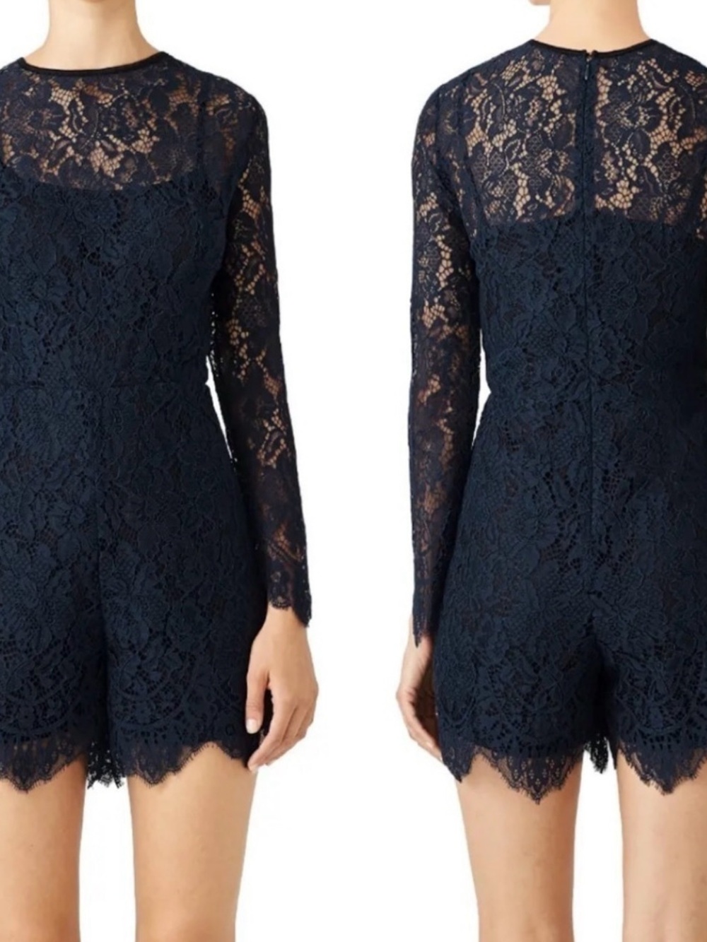 Amanda Uprichard Lace Navy Blue Long Sleeve Romper Size XS
